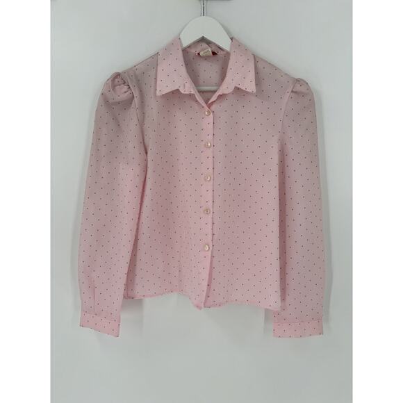 Spare Parts Vintage Blouse Womens Medium Pink Polka Dot Sheer Button Up Casual - Picture 1 of 16